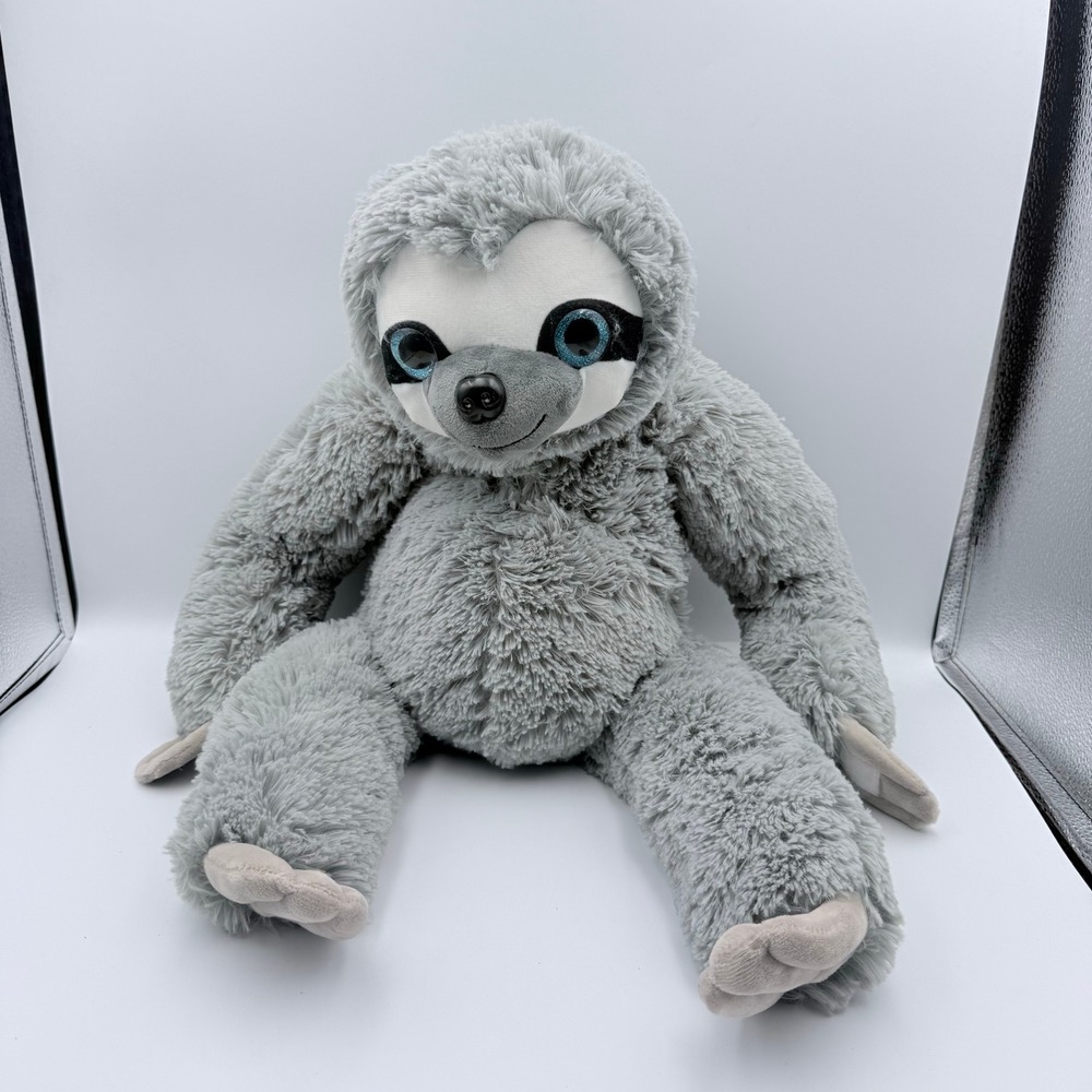 Toy Factory Grey Sloth Plush Stuffed Animal Blue Glitter Eyes Velcro Paws 17"